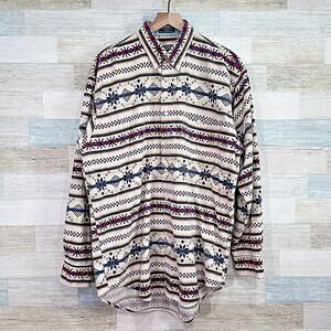 CHAPS Ralph Lauren Vintage 90s Cotton Chamois Aztec Print Shirt Mens Large